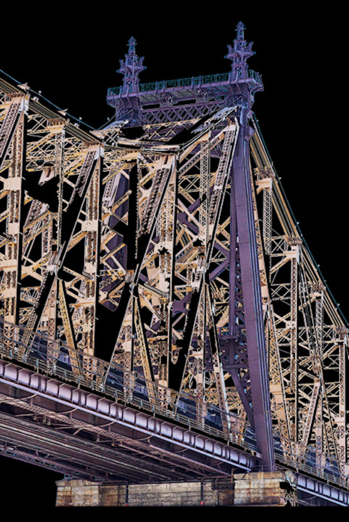 Nancy V. Ridenour • <em>Queensborough Bridge Abstract</em> • Digital image on canvas • 20″× 30″ • $190.00