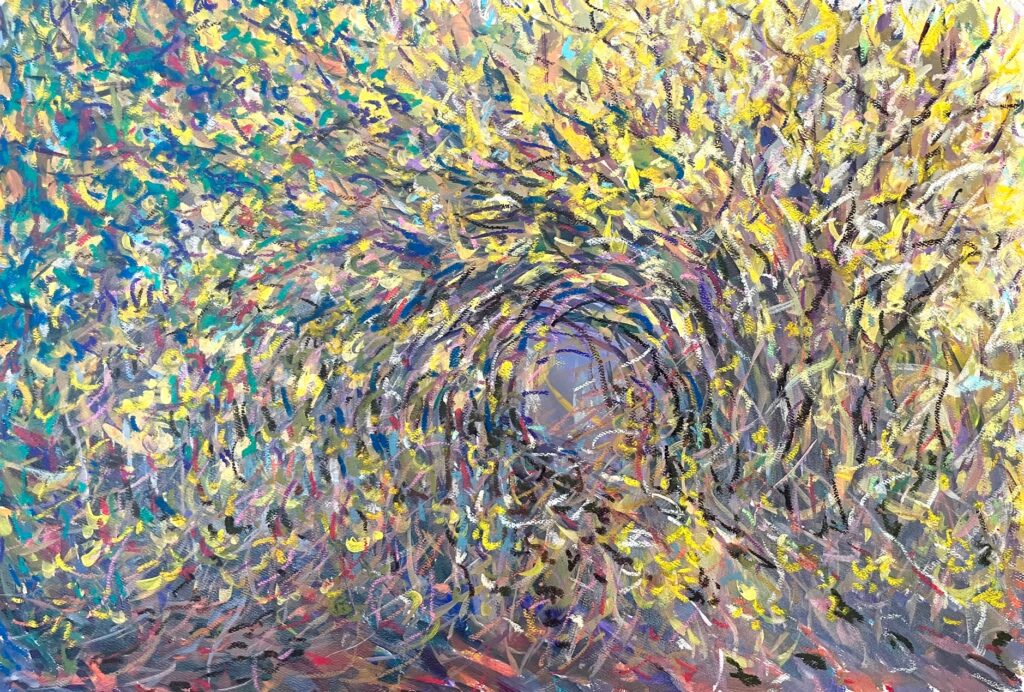 Hsiao-Pei Yang • <em>Radiant Light</em> • Acrylic paint and oil pastel on paper • 22″× 15″ • $450.00