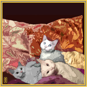Margy Nelson&nbsp;• <em>A Clowder of Cats</em>&nbsp;• Ultrachrome inks on paper&nbsp;• 17″×&nbsp;17″&nbsp;• $200.00