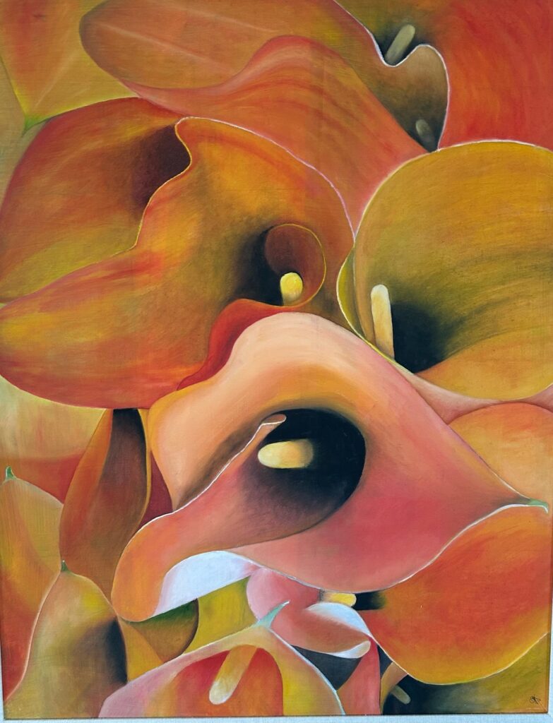 Christopher J. Alexander&nbsp;• <em>Orange Calla Lilies</em>&nbsp;• Oil on canvas&nbsp;• 30″×&nbsp;36″&nbsp;• $500.00<a class="purchase" href="https://state-of-the-art-gallery.square.site/product/christopher-j-alexander-orange-calla-lilies/T2XGYH6MFBYPW4NIPSEQRD3G" target="_blank">Buy</a>