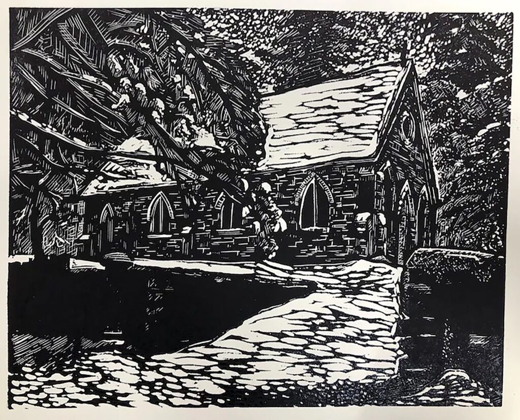 <span class="award_name">Honorable Mention</span>Cynthia Cratsley&nbsp;• <em>Lawrence Chapel</em>&nbsp;• Linocut on paper&nbsp;• 10″×&nbsp;8″&nbsp;• $225.00<a class="purchase" href="https://state-of-the-art-gallery.square.site/product/cynthia-cratsley-lawrence-chapel/LYULVXGHXIHSXNQVENRVY7JY" target="_blank">Buy</a>