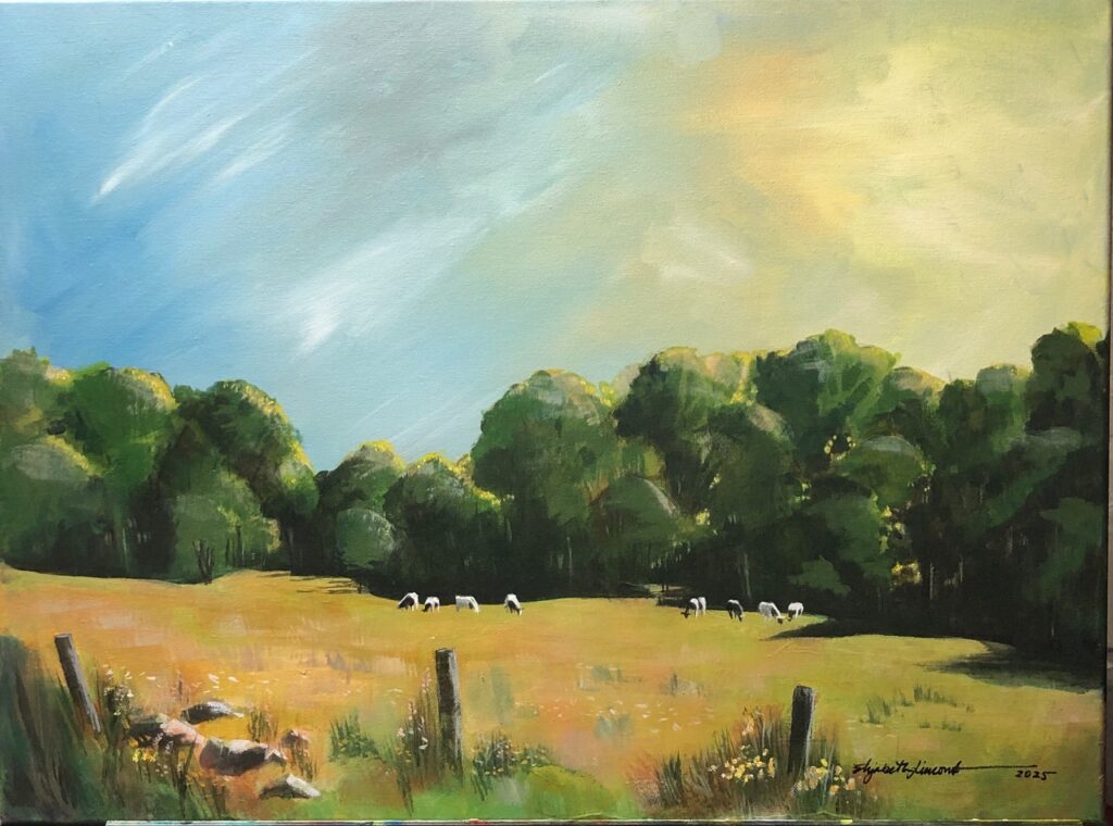 Elizabeth Lincourt&nbsp;• <em>Cows in Finger Lake Pasture</em>&nbsp;• Acrylic on canvas&nbsp;• 24″×&nbsp;16″&nbsp;• $820.00<a class="purchase" href="https://state-of-the-art-gallery.square.site/product/elizabeth-lincourt-cows-in-finger-lake-pasture/DOSHONV26U7NDNFJLS7R744B" target="_blank">Buy</a>