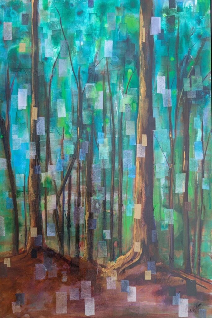 Rebecca Moshaty&nbsp;• <em>Filmore Glen</em>&nbsp;• Acrylic and tissue paper collage on canvas&nbsp;• 24″×&nbsp;36″&nbsp;• $800.00<a class="purchase" href="https://state-of-the-art-gallery.square.site/product/rebecca-moshaty-filmore-glen/AG3T2GCMOBOG3ZNU3XUAHAAK" target="_blank">Buy</a>