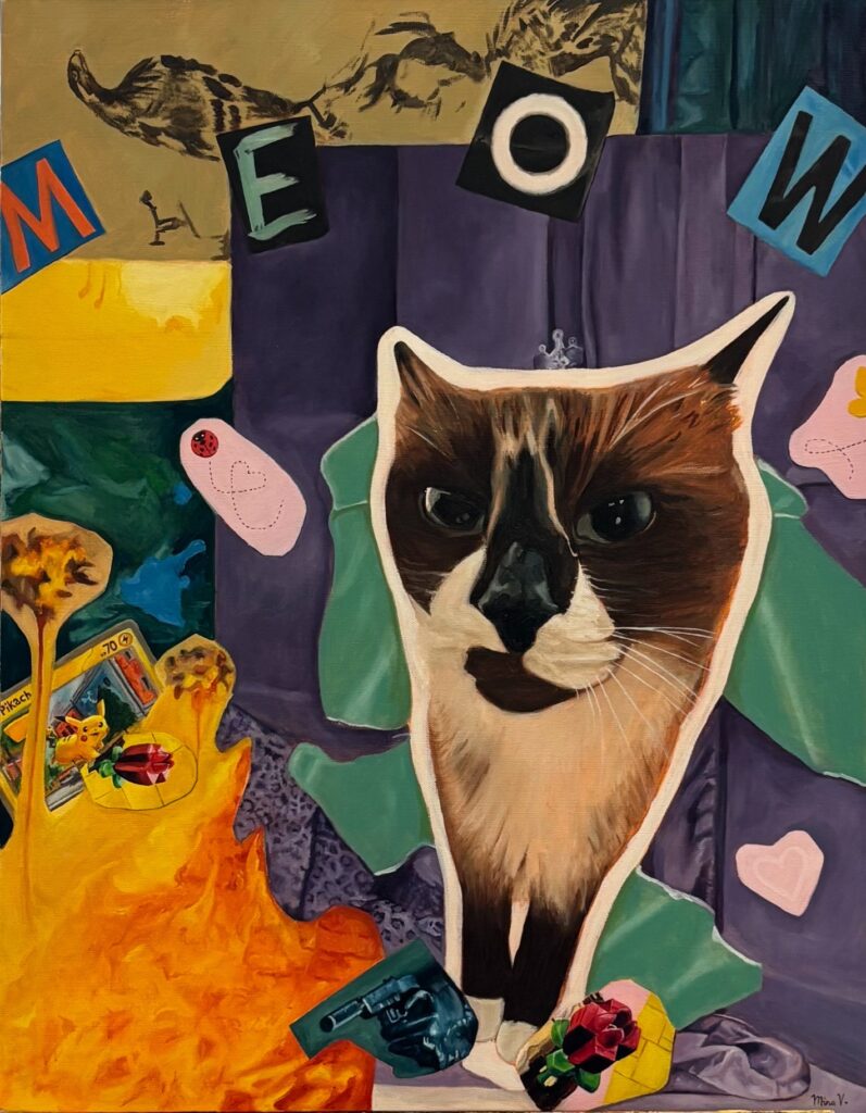 Mina Vanechanos&nbsp;• <em>Meow!</em>&nbsp;• Oil on canvas&nbsp;• 22″×&nbsp;28″&nbsp;• NFS