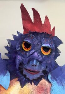 Jane Dennis&nbsp;• <em>Blue Harpy With Broken Egg</em>&nbsp;• Mixed media&nbsp;• 20″×&nbsp;24″×&nbsp;20″&nbsp;• NFS