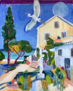 Linda Fazzary&nbsp;• <em>Ithaca Greece</em>&nbsp;• Acrylic on canvas&nbsp;• 24″×&nbsp;30″&nbsp;• $1,400.00