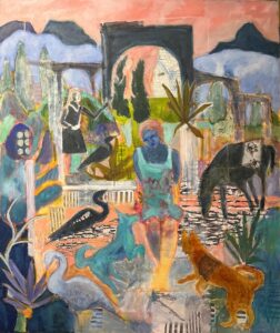 Linda Fazzary&nbsp;• <em>Out of Time</em>&nbsp;• Acrylic, mixed media on canvas&nbsp;• 40″×&nbsp;48″&nbsp;• NFS