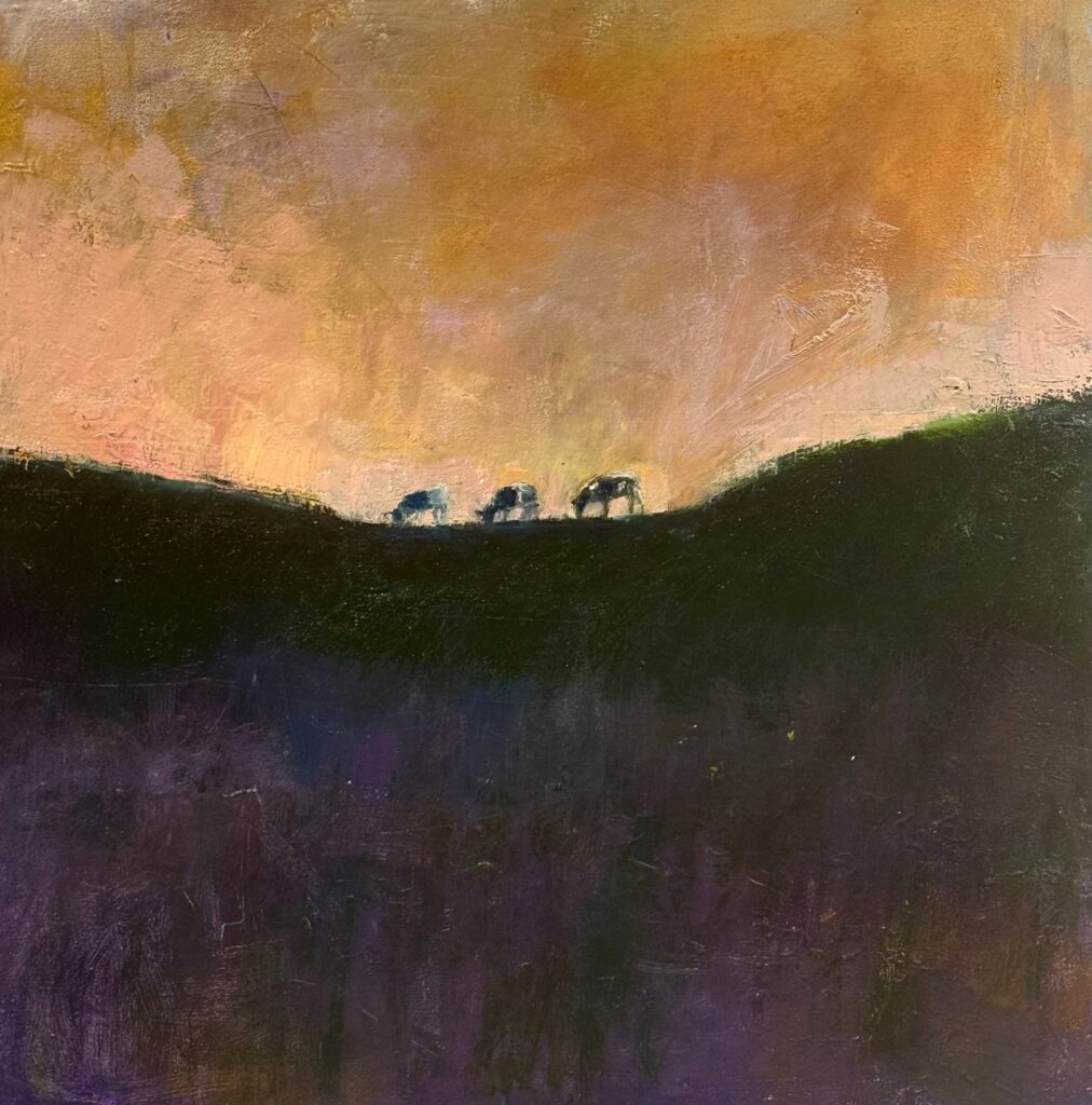 Ileen Kaplan&nbsp;• <em>Cows in the Distance</em>&nbsp;• Oil on canvas&nbsp;• 24″×&nbsp;24″&nbsp;• $1,350.00<a class="purchase" href="https://state-of-the-art-gallery.square.site/product/ileen-kaplan-cows-in-the-distance/ADVDAX7B7WMMCFCSWDKPLSHC" target="_blank">Buy</a>
