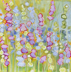 Cindy Kaufman&nbsp;• <em>Lavender Rising</em>&nbsp;• Acrylic on canvas mounted on wood cradled panel&nbsp;• 12″×&nbsp;12″&nbsp;• $250.00
