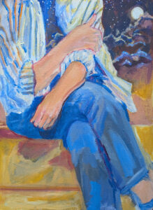 Katrina Morse&nbsp;• <em>Moon and Stars</em>&nbsp;• Acrylic on canvas&nbsp;• 12″×&nbsp;16″&nbsp;• $325.00