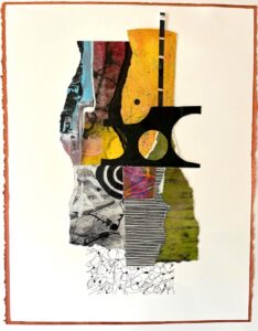 Carol Spence&nbsp;• <em>Page</em>&nbsp;• Mixed media collage&nbsp;• 16″×&nbsp;20″&nbsp;• $325.00