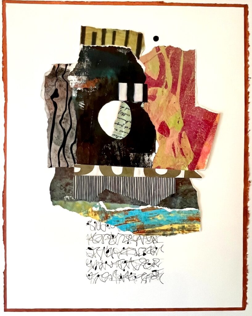 Carol Spence&nbsp;• <em>Poem</em>&nbsp;• Mixed media collage&nbsp;• 16″×&nbsp;20″&nbsp;• $325.00<a class="purchase" href="https://state-of-the-art-gallery.square.site/product/carol-spence-poem/4NWIF7PB26UVKEKX2GPYW2UK" target="_blank">Buy</a>