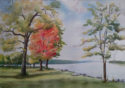 Annemiek Haralson&nbsp;• <em>The End of Summer</em>&nbsp;• Watercolor&nbsp;• 16″×&nbsp;12″&nbsp;• $295.00
