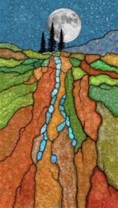 Daniel McPheeters&nbsp;• <em>Jasper Moonrise</em>&nbsp;• Mixed media on panel&nbsp;• 17″×&nbsp;30″&nbsp;• $250.00