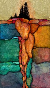 Daniel McPheeters&nbsp;• <em>Subduction</em>&nbsp;• Mixed media on panel&nbsp;• 17″×&nbsp;30″&nbsp;• $250.00