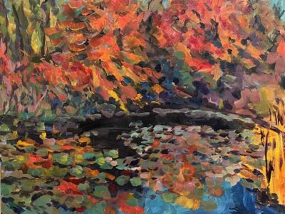 Hsiao-Pei Yang&nbsp;• <em>Autumn in Flames</em>&nbsp;• Acrylic on board&nbsp;• 14″×&nbsp;11″&nbsp;• $350.00