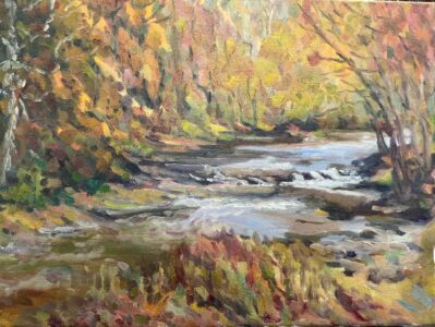 Hsiao-Pei Yang&nbsp;• <em>Fall Creek</em>&nbsp;• Oil on canvas&nbsp;• 14″×&nbsp;11″&nbsp;• $500.00