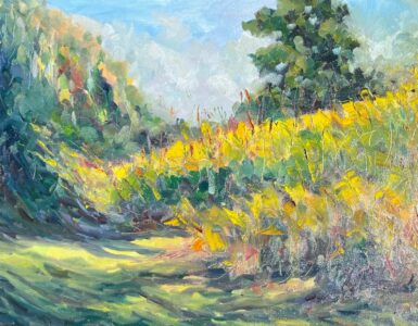 Hsiao-Pei Yang&nbsp;• <em>Field of Goldenrods</em>&nbsp;• Oil on canvas&nbsp;• 20″×&nbsp;16″&nbsp;• $500.00
