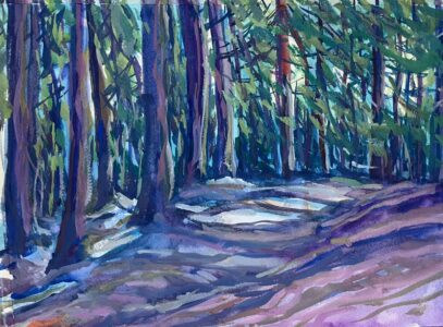 Hsiao-Pei Yang&nbsp;• <em>Light on Snow</em>&nbsp;• Gouache on watercolor paper&nbsp;• 10″×&nbsp;8″&nbsp;• $200.00