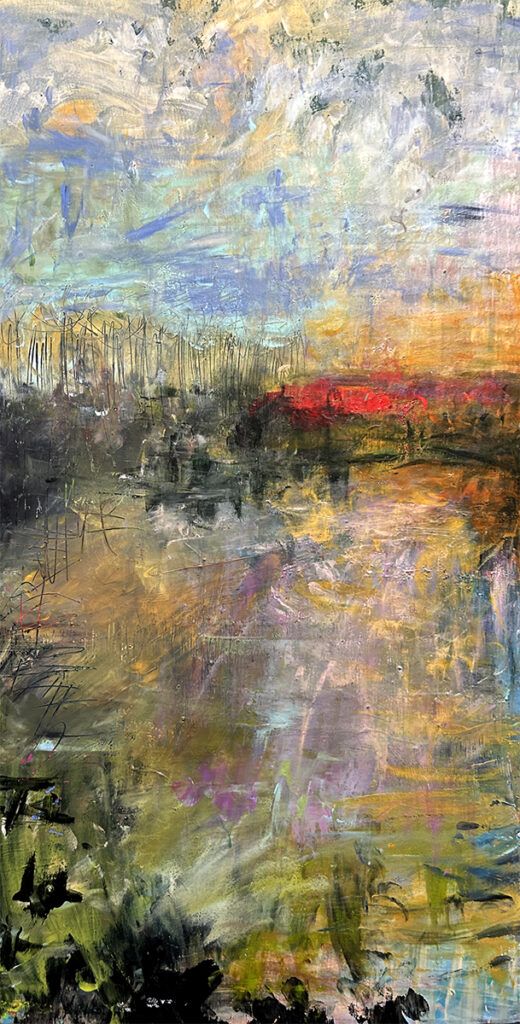 Darcy Binns&nbsp;• <em>Spring Will Come</em>&nbsp;• Acrylic on corrugated cardboard, framed&nbsp;• 11½″×&nbsp;22¾″&nbsp;• $200.00