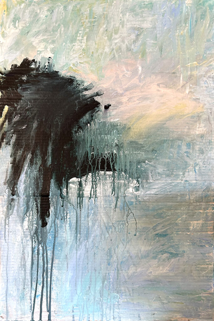 Darcy Binns&nbsp;• <em>The Sun Breaks Through</em>&nbsp;• Acrylic on corrugated cardboard, framed&nbsp;• 18¼″×&nbsp;27¾″&nbsp;• NFS