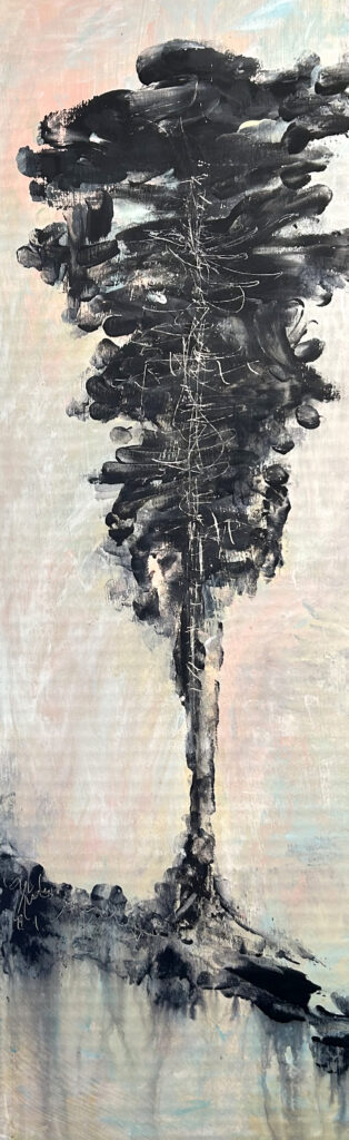 Darcy Binns&nbsp;• <em>Tree</em>&nbsp;• Acrylic on corrugated cardboard, framed&nbsp;• 9″×&nbsp;26¼″&nbsp;• $225.00