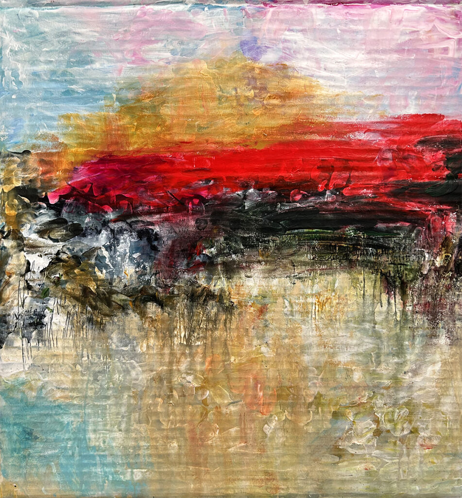 Darcy Binns&nbsp;• <em>Winter</em>&nbsp;• Acrylic on corrugated cardboard, framed&nbsp;• 18½″×&nbsp;21½″&nbsp;• NFS