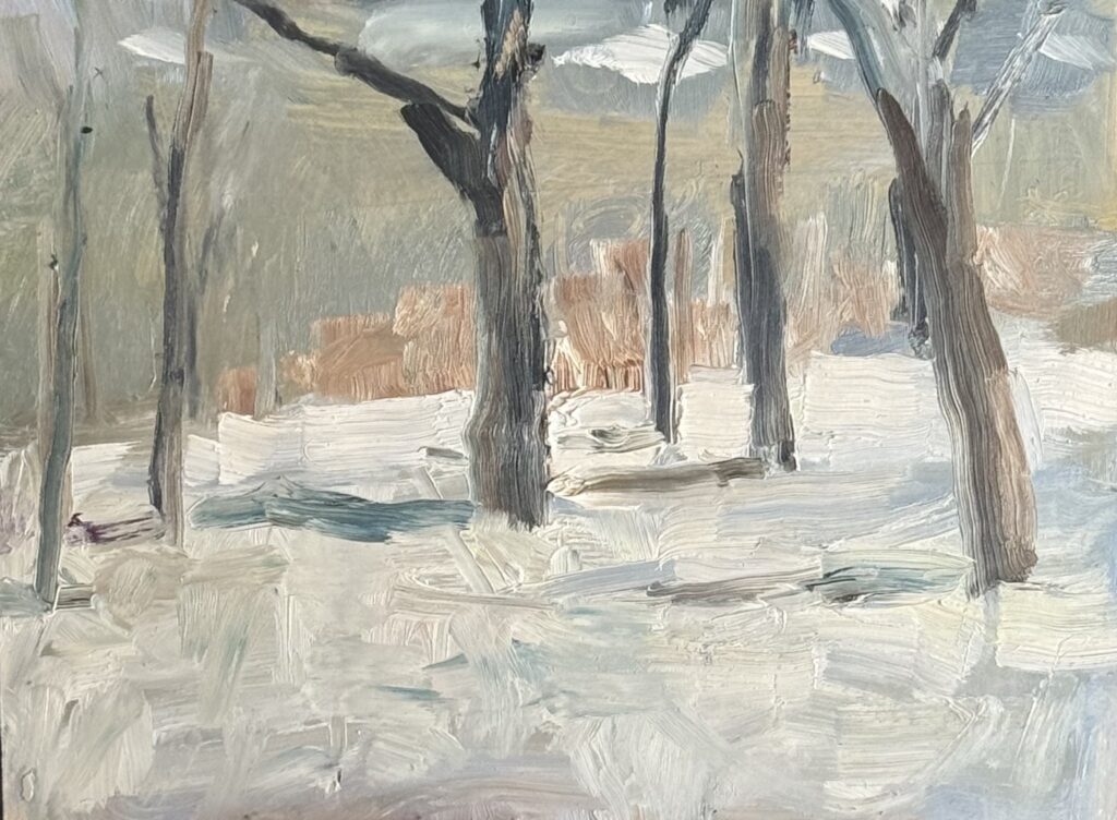 Ileen Kaplan&nbsp;• <em>Winter View</em>&nbsp;• Oil on panel&nbsp;• 8″×&nbsp;6″&nbsp;• $385.00<a class="purchase" href="https://state-of-the-art-gallery.square.site/product/ileen-kaplan-winter-view/5JHV4SQFKYAABI2I5RXJT4AS" target="_blank">Buy</a>