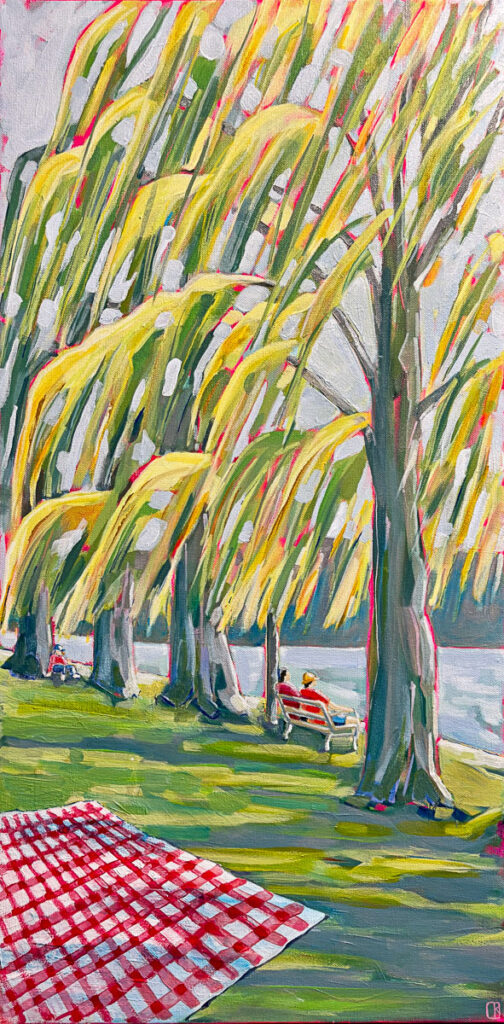 Cindy Kaufman&nbsp;• <em>A Day in the Park</em>&nbsp;• Acrylic on gallery-wrapped canvas, edges finished&nbsp;• 15″×&nbsp;30″&nbsp;• $900.00