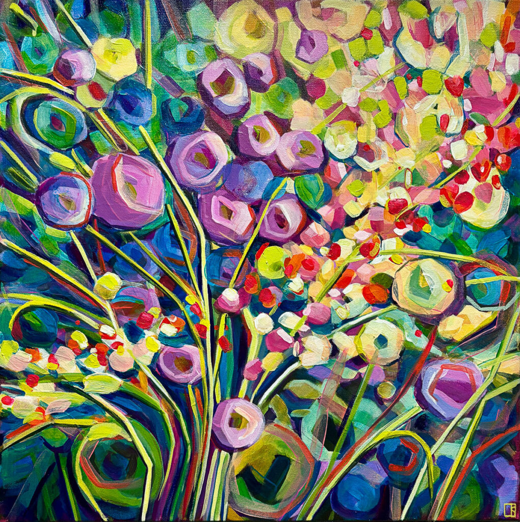 Cindy Kaufman&nbsp;• <em>Bouquet</em>&nbsp;• Acrylic on gallery-wrapped canvas, edges finished&nbsp;• 20″×&nbsp;20″&nbsp;• $800.00