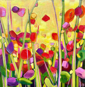 Cindy Kaufman&nbsp;• <em>Flying in the Meadow</em>&nbsp;• Acrylic on canvas mounted on cradled wood panel&nbsp;• 12″×&nbsp;12″&nbsp;• $250.00<a class="purchase" href="https://state-of-the-art-gallery.square.site/product/cindy-kaufman-flying-in-the-meadow/5E4PDQEMEGFY6SFNFZ75WLSL" target="_blank">Buy</a>