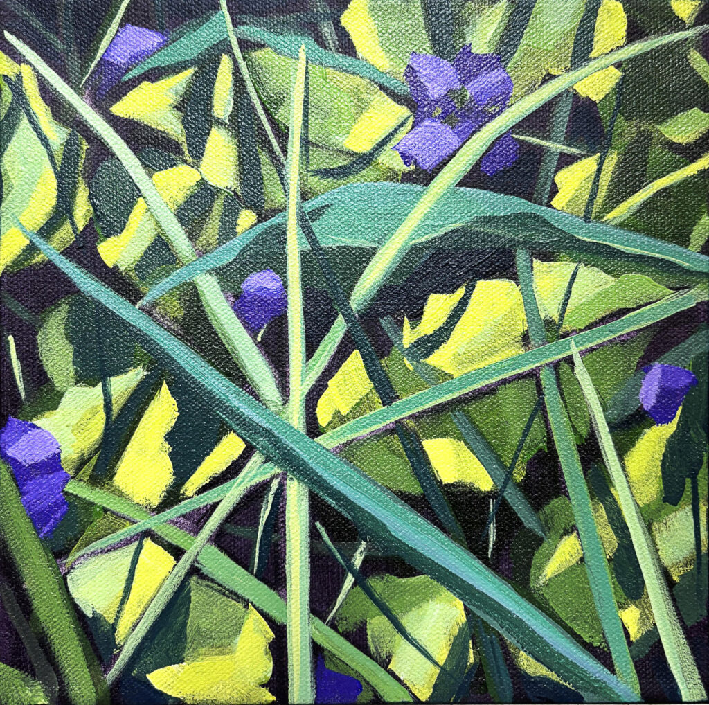 Cindy Kaufman&nbsp;• <em>In the Grass</em>&nbsp;• Acrylic on gallery-wrapped canvas, edges finished&nbsp;• 8″×&nbsp;8″&nbsp;• $175.00