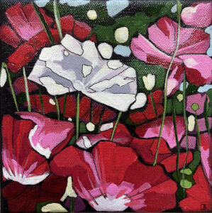 Cindy Kaufman&nbsp;• <em>Tiny Poppies</em>&nbsp;• Acrylic on gallery-wrapped canvas, edges finished&nbsp;• 6″×&nbsp;6″&nbsp;• $150.00<a class="purchase" href="https://state-of-the-art-gallery.square.site/product/cindy-kaufman-tiny-poppies/QKNXLL3SCXQXVDZP4WJEWOEG" target="_blank">Buy</a>