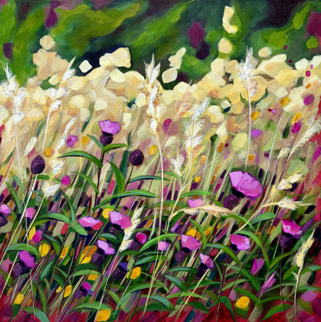 Cindy Kaufman&nbsp;• <em>Wheat Field</em>&nbsp;• Acrylic on gallery-wrapped canvas, edges finished&nbsp;• 20″×&nbsp;20″&nbsp;• $800.00