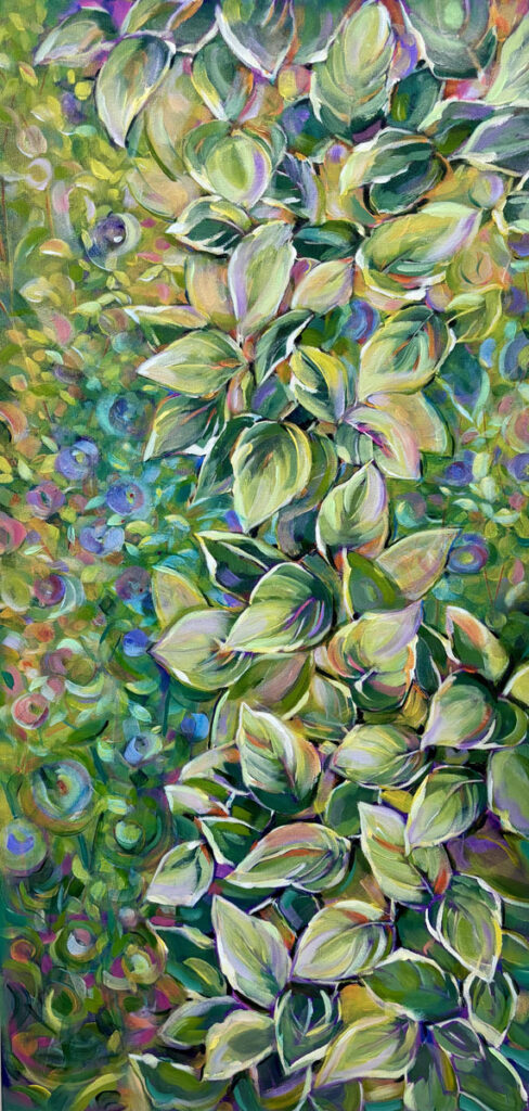 Cindy Kaufman&nbsp;• <em>The Green Walk</em>&nbsp;• Acrylic on gallery-wrapped canvas, edges finished&nbsp;• 20″×&nbsp;40″&nbsp;• $900.00