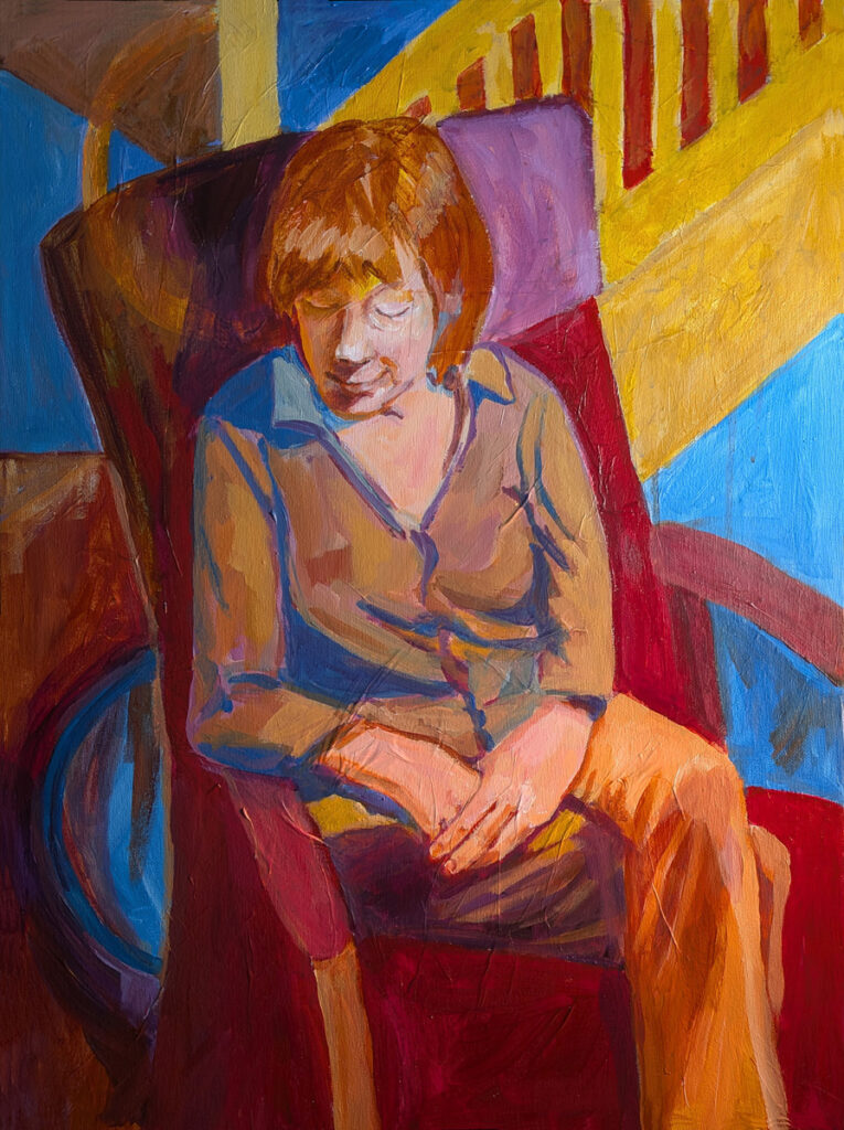 Katrina Morse&nbsp;• <em>Secret Dreams</em>&nbsp;• Acrylic on canvas with tissue paper&nbsp;• 18″×&nbsp;24″&nbsp;• $450.00