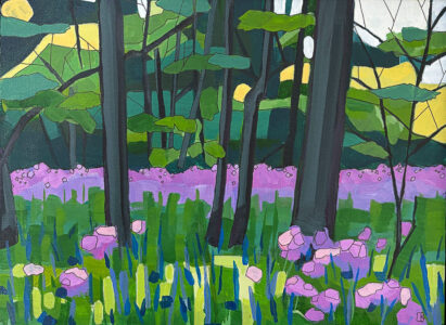 Cindy Kaufman&nbsp;• <em>Springtime in the Forest</em>&nbsp;• Acrylic on canvas in black floating frame&nbsp;• 9″×&nbsp;12″&nbsp;• $250.00<a class="purchase" href="https://state-of-the-art-gallery.square.site/product/cindy-kaufman-springtime-in-the-forest/2D6NNWOW563HUZLIV7KLNK5D" target="_blank">Buy</a>