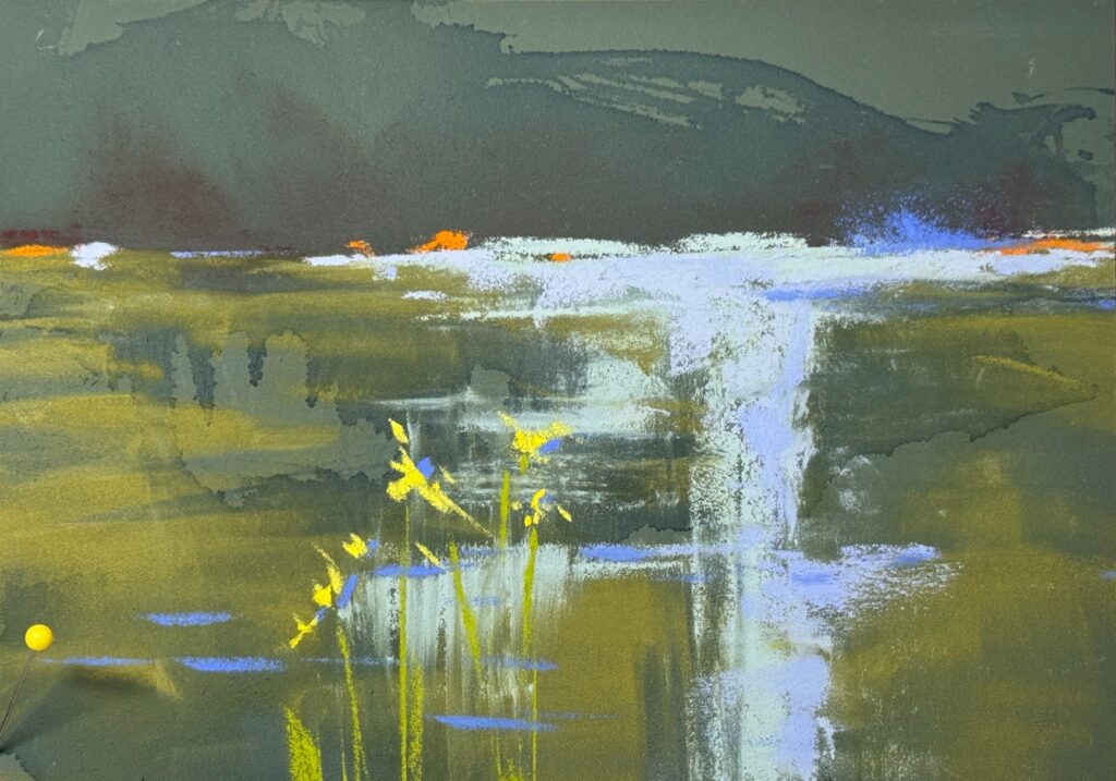 Sheila Danko • <em>Energy Flow</em> • Watercolor and pastel on pastel board • 7″× 5″ • NFS