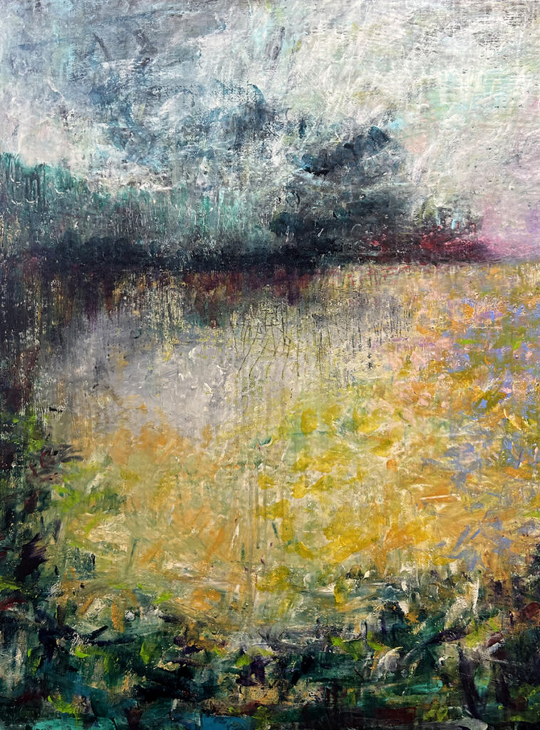 Darcy Binns&nbsp;• <em>Spring Arrives</em>&nbsp;• Framed acrylic on corrugated cardboard&nbsp;• 19¼″×&nbsp;25¼″&nbsp;• $350.00