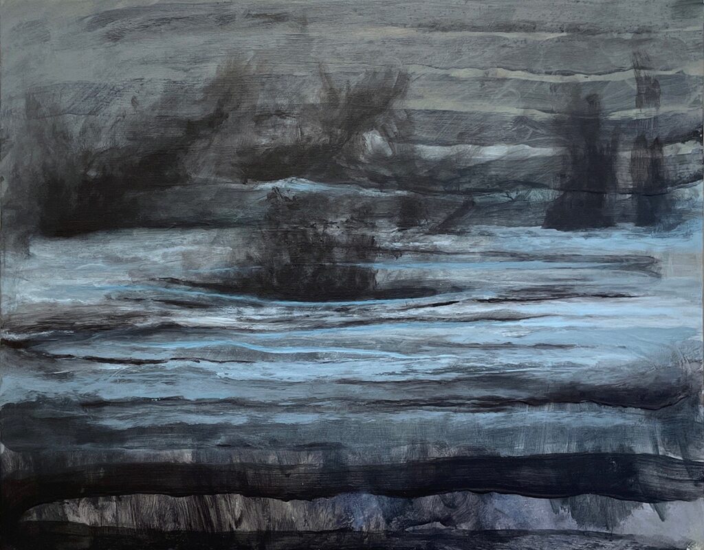 Bradley Butler&nbsp;• <em>Shitstorm/Shitshow</em>&nbsp;• Acrylic on panel&nbsp;• 14″×&nbsp;11″&nbsp;• $550.00