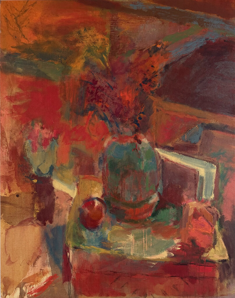 Karen Gilman&nbsp;• <em>Still Life with Magenta</em>&nbsp;• Acrylic/canvas&nbsp;• 33″×&nbsp;42″&nbsp;• $2,200.00