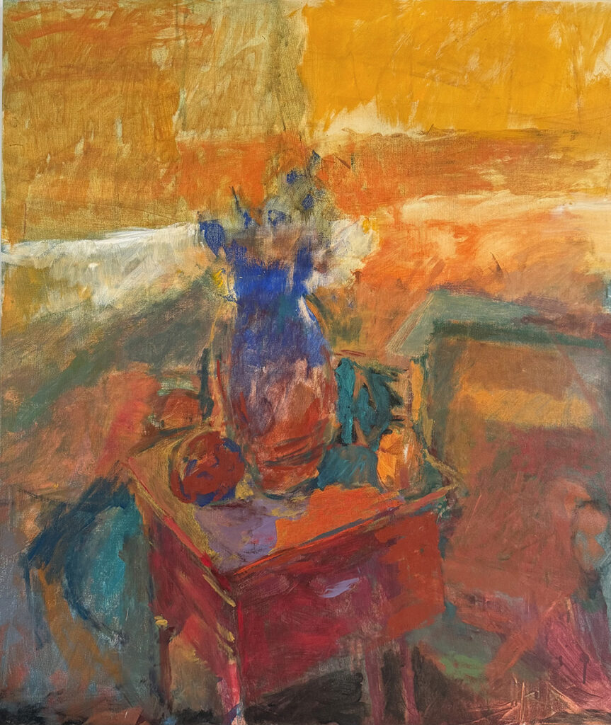 Karen Gilman&nbsp;• <em>Still Life with Yellow</em>&nbsp;• Acrylic/canvas&nbsp;• 38″×&nbsp;44″&nbsp;• $2,500.00
