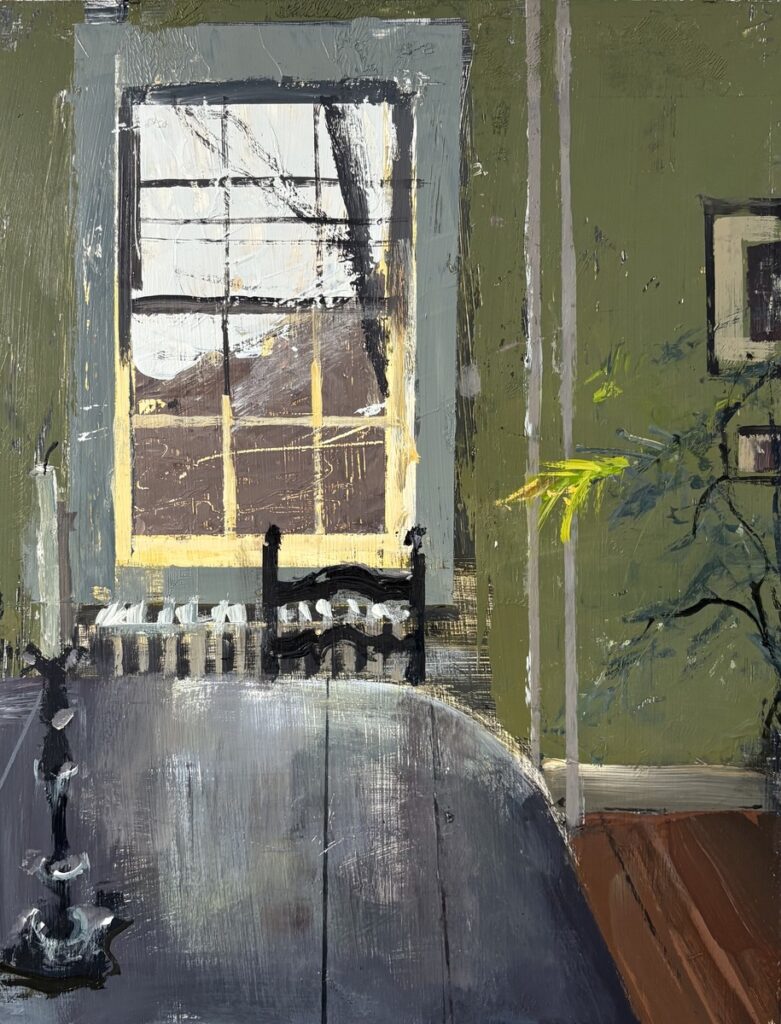 Austin MacRae&nbsp;• <em>Pull Up a Chair</em>&nbsp;• Acrylic on masonite&nbsp;• 9″×&nbsp;12″&nbsp;• $350.00