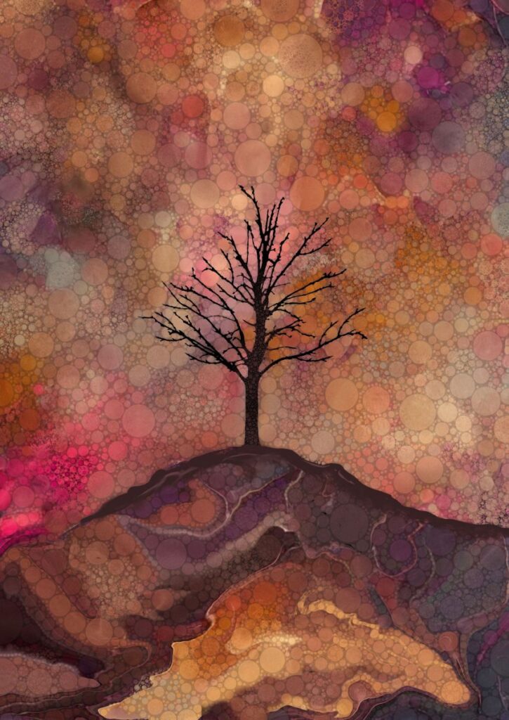 Daniel McPheeters&nbsp;• <em>Vulcan Peak</em>&nbsp;• Mixed media on panel&nbsp;• 17″×&nbsp;24″&nbsp;• $200.00