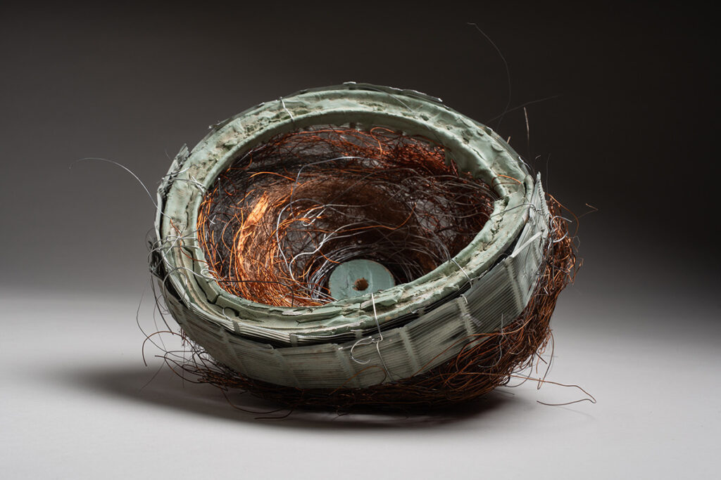 Ann Reichlin&nbsp;• <em>House Geode H</em>&nbsp;• Paint can, copper wire, house paint, house debris&nbsp;• 7½″×&nbsp;7½″&nbsp;• $1,000.00