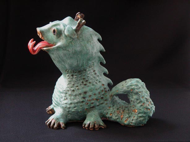 Lisa Lincoln • <em>Baby Chinese Dragon</em> • Kiln fired clay and glaze • 7″× 9½″× 10″ • NFS