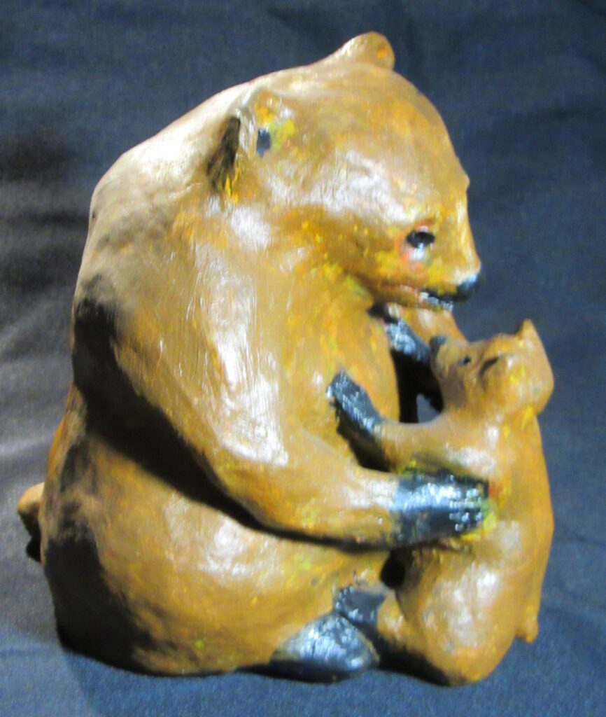 Lisa Lincoln • <em>Bear Hug</em> • Air-dried clay and acrylic • 5¾″× 6″× 6¼″ • NFS