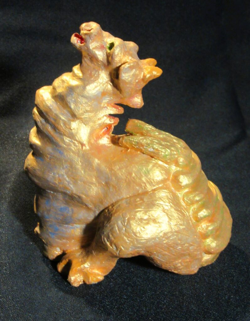 Lisa Lincoln • <em>Golden Chinese Dragon</em> • Air-dried clay and acrylic • 3″× 4½″× 3½″ • NFS