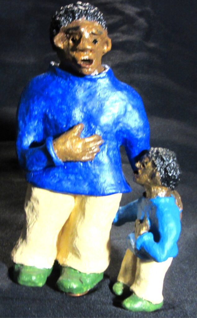 Lisa Lincoln • <em>Singers of the Heart: African American duo</em> • Air-dried clay and acrylic paint • 4½″× 7¼″× 3¼″ • NFS