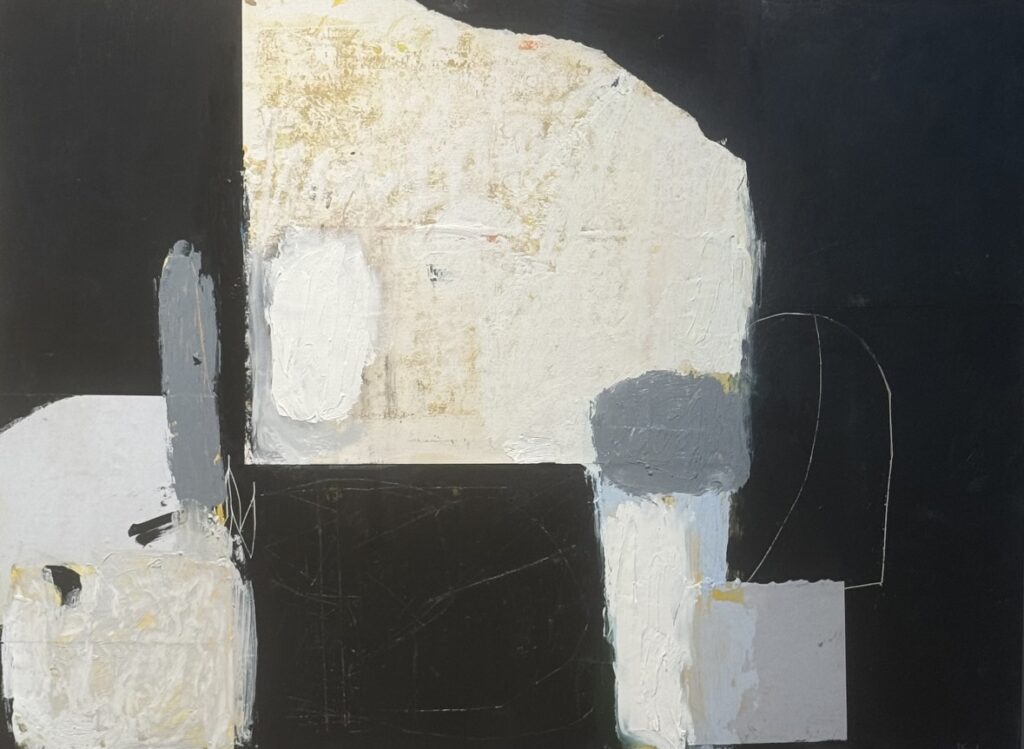 Ileen Kaplan&nbsp;• <em>Resting</em>&nbsp;• Oil over acrylic and collage on panel&nbsp;• 24″×&nbsp;18″&nbsp;• $1,050.00